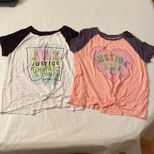 Lot of 2 Justice Girls 2 T-Shirts- White and Pink- Size M (10)